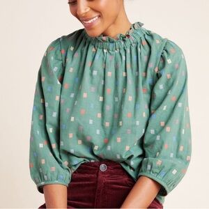 Anthropologie RO & DE Isabetta Button Back Green Blouse small